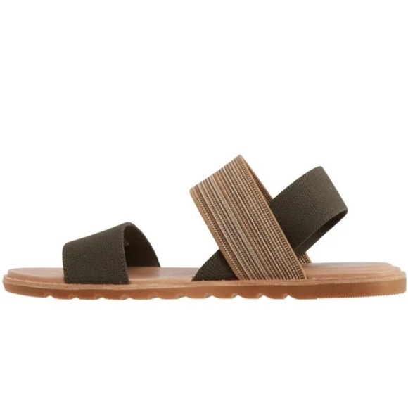 Sorel Ella II Two Strap Sandal Green/Tan Sporty Elastic Strap Flat Sandals NWOB - Picture 3 of 15